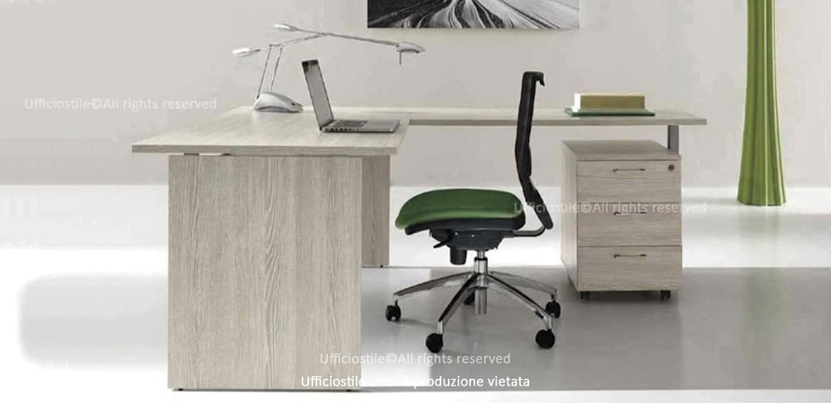 Scrivania cm. 160 con allungo e cassettiera