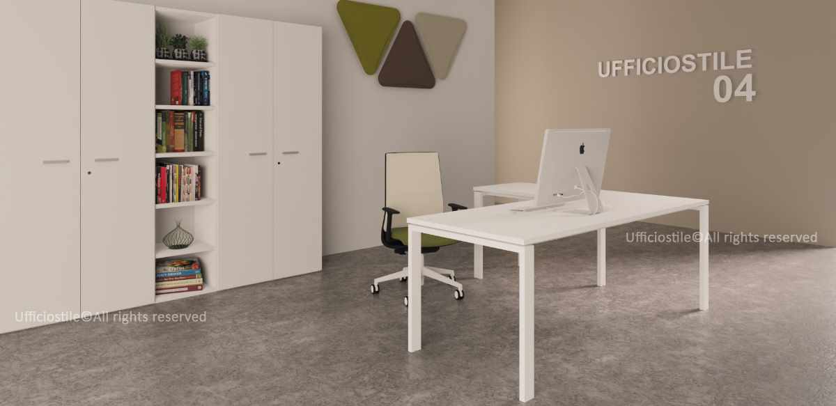Scrivania cm.180 con allungo e libreria alta