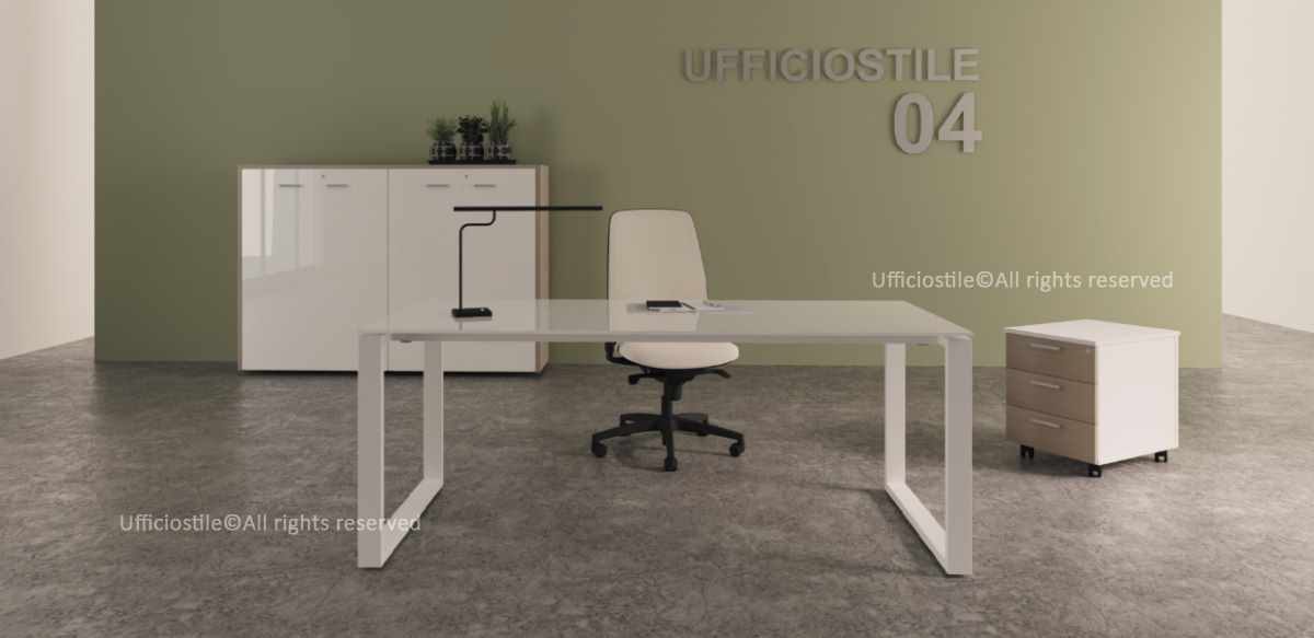 Scrivania cm.160 piano vetro e libreria media