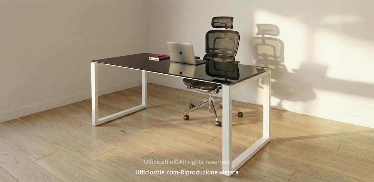 Scrivania ad anello cm.140 piano vetro