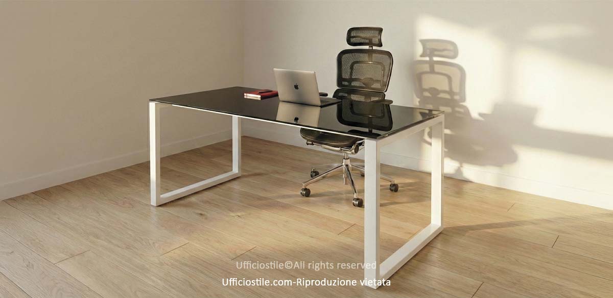 Scrivania ad anello cm.140 piano vetro