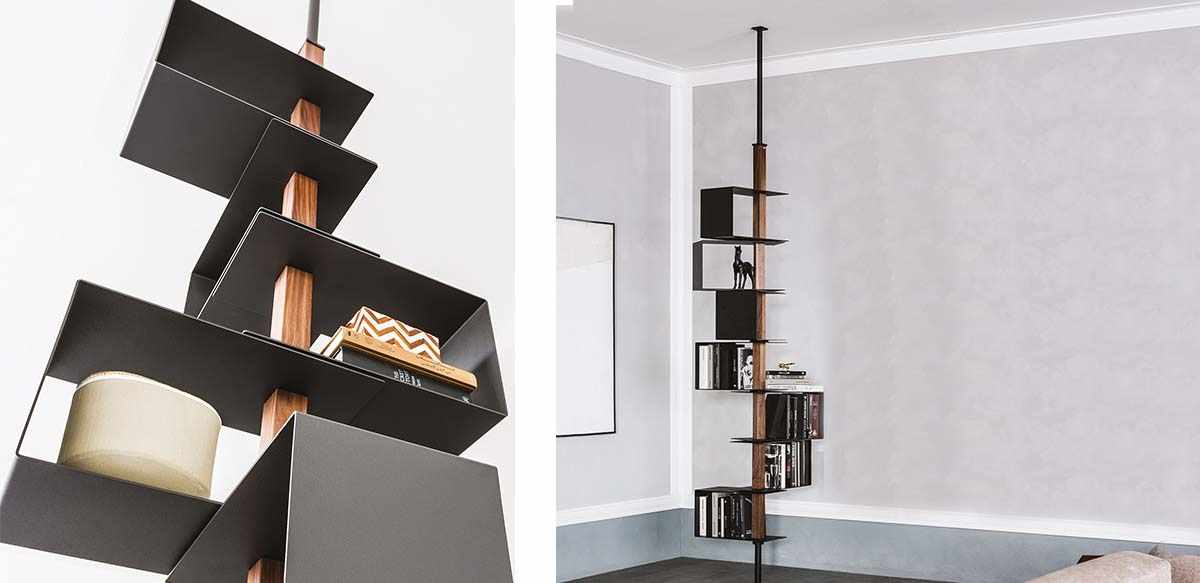 Ceiling bookcase with Fine Expo wooden structure