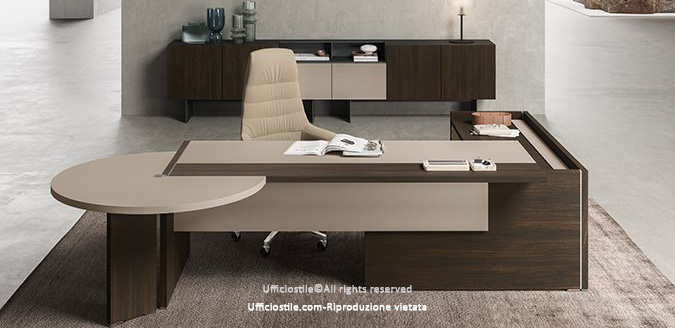 Desk with sliding top, peninsula, and service mobile unit.