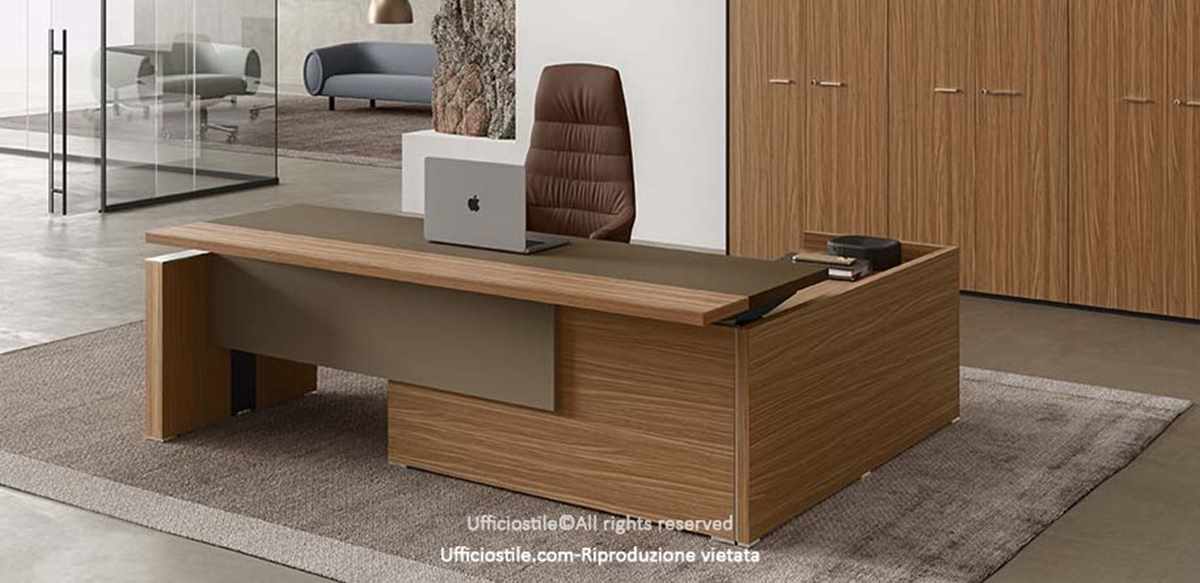 Desk with sliding top, peninsula, and service mobile unit.