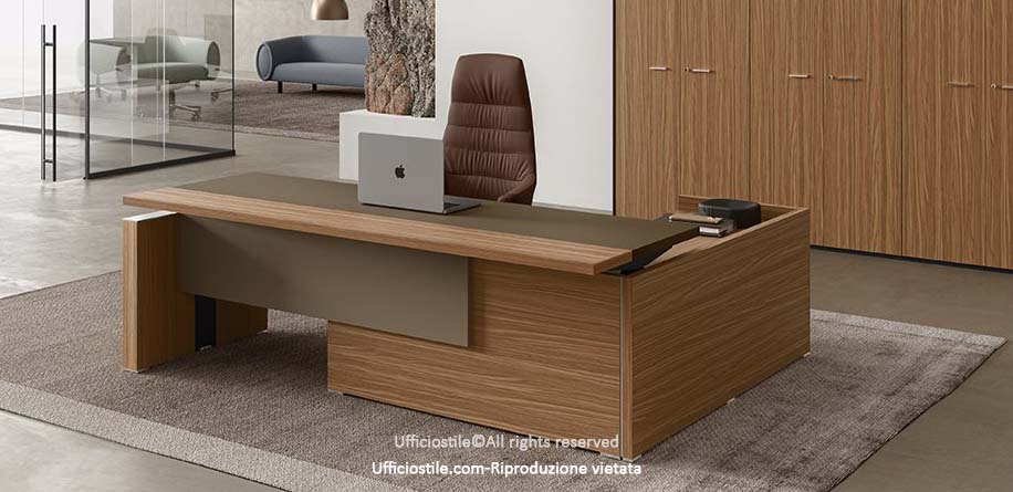 Desk with sliding top, peninsula, and service mobile unit.