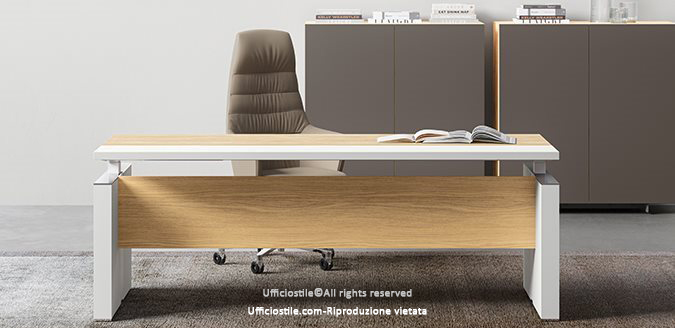 Desk, service mobile unit, and bookcase.