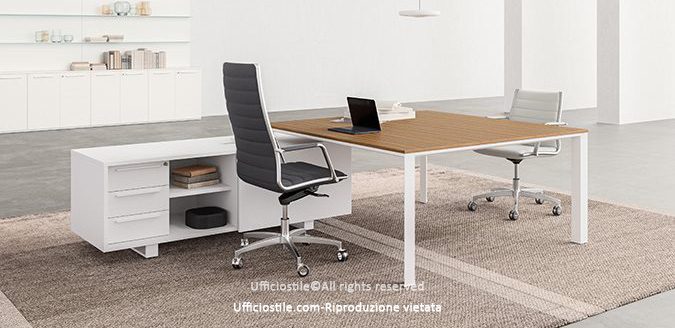 Square desk with supporting cabinet