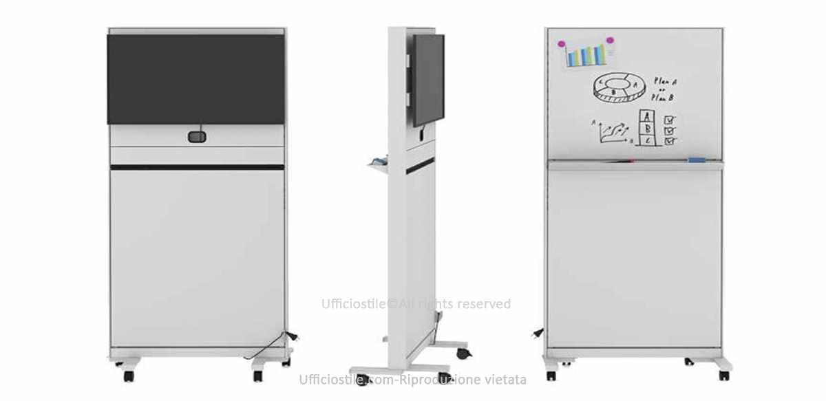 Supporto porta monitor su ruote con lavagna