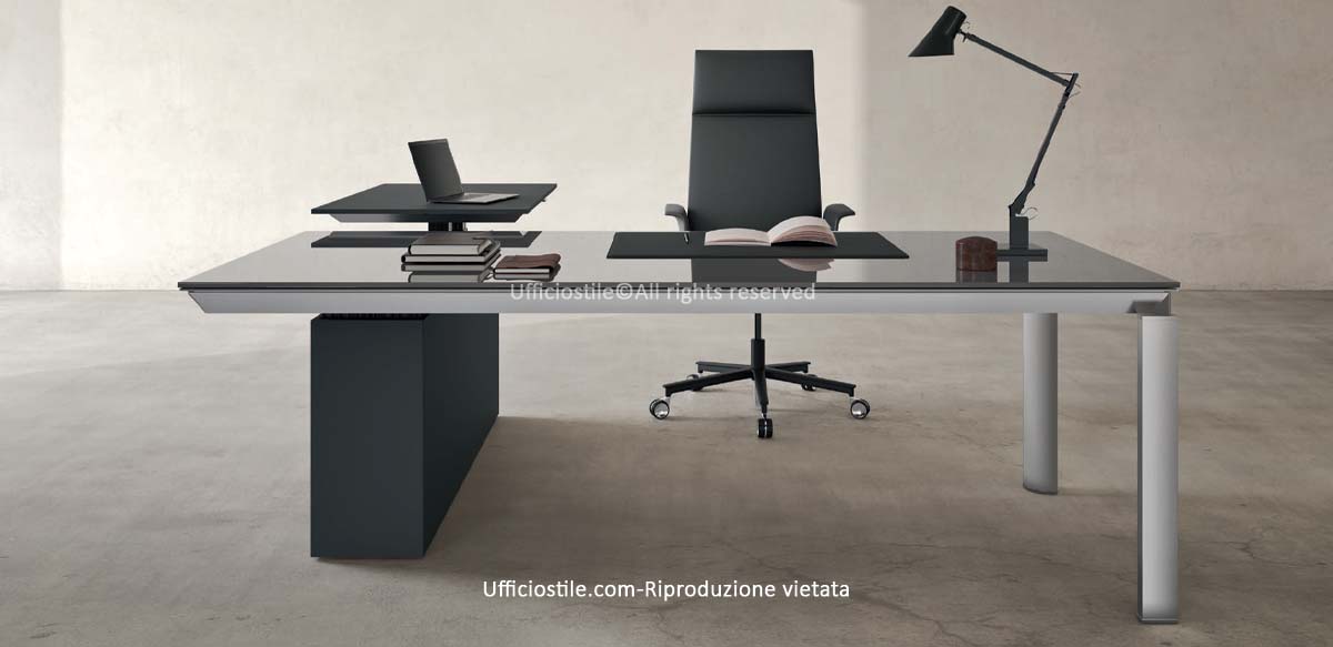 Scrivania vetro laccato e piano laterale elevabile
