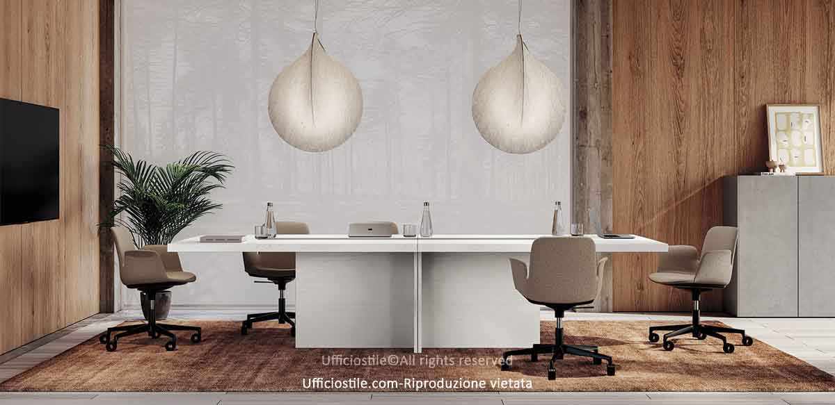 Tavolo riunione in Fenix con inserto centrale in pelle