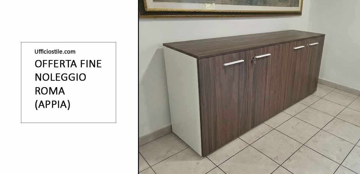 Mobile contenitore basso da 180 cm con top in finitura noce – Fine noleggio