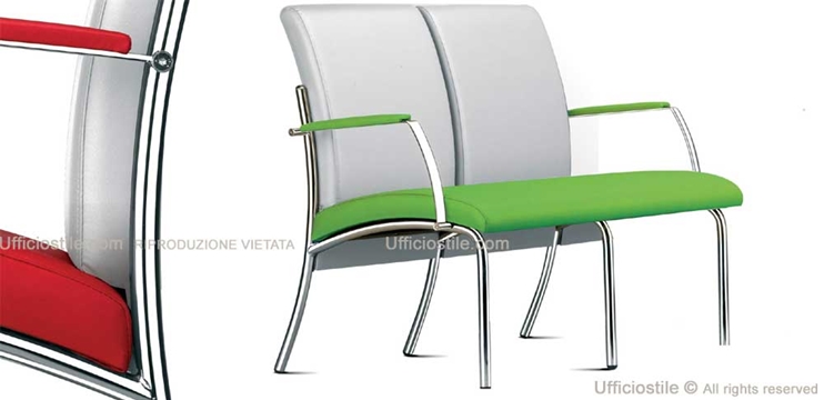 Gala 02-seater waiting office sofa with chromed armrests
