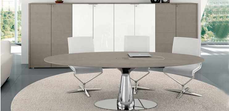 Oval meeting table and storage unit