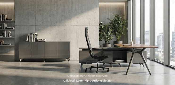 Scrivania legno noce con allungo e libreria.