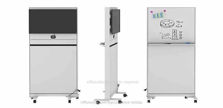 Supporto porta monitor su ruote con lavagna