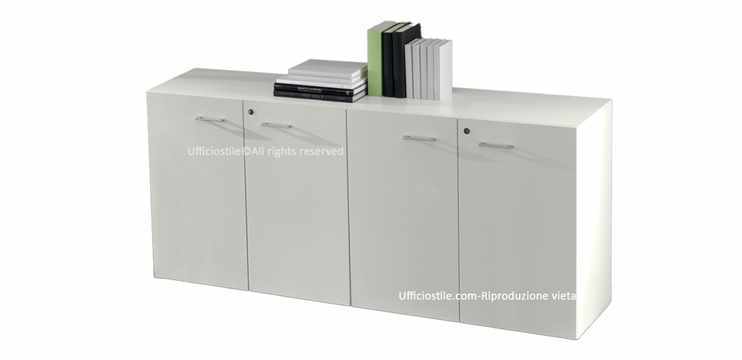 Libreria bassa ufficio  04 ante  cm.180x45 Bianca