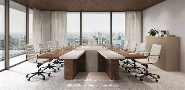 Tavolo conferenza in legno con inserto in Fenix