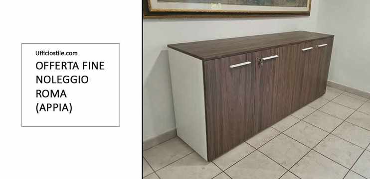 Mobile contenitore basso da 180 cm con top in finitura noce – Fine noleggio